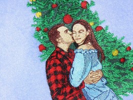 Вышивка парочки на подушке в подарок