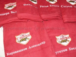 Вышивка логотипа «Глория» и имени на полотенце