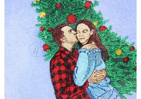 Вышивка парочки на подушке в подарок